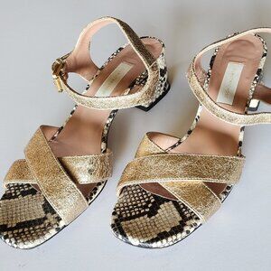 L'Autre Chose Snakeskin and Metallic Gold Sandals